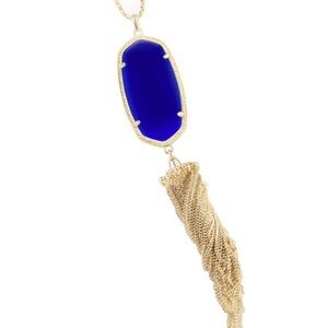 Kendra Scott Rayne Cobalt Blue Cat’s Eye Pendant Gold Tassel Long Necklace
